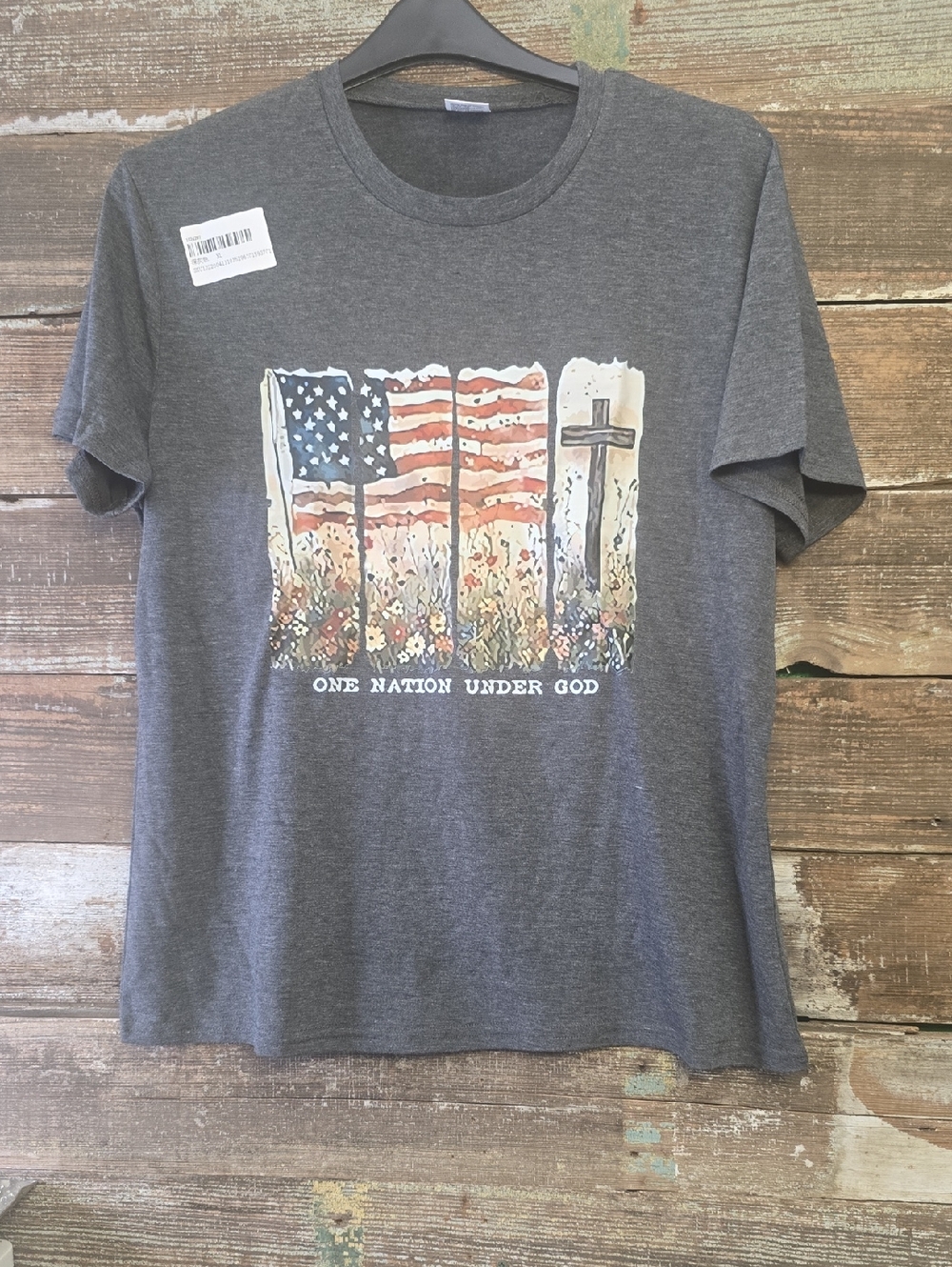 Gray Patriotic 'One Nation Under God' Graphic Tee, Size 1X, NWT